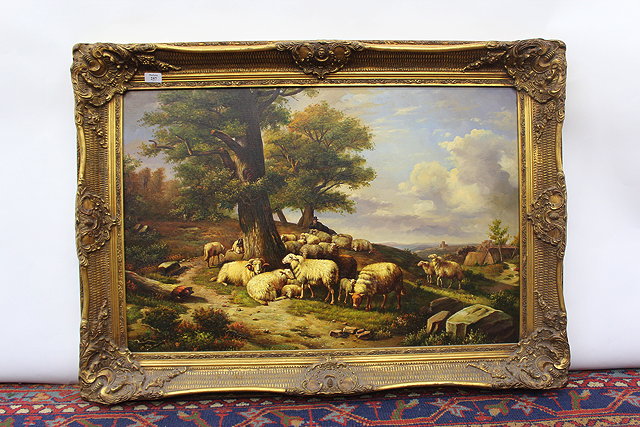 Appraisal: AN OIL PAINTING OF A SHEPARD AND HIS SHEEP resting