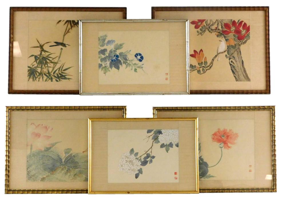 Appraisal: ASIAN Six framed Asian watercolor floral studies early to mid-