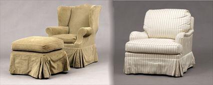 Appraisal: Upholstered Wing-Back Armchair and Ottoman Together with an upholstered club