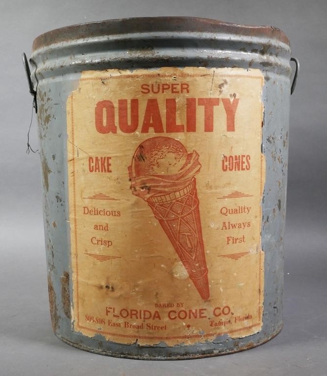 Appraisal: Antique painted approx gallon tin bucket with handles paper label