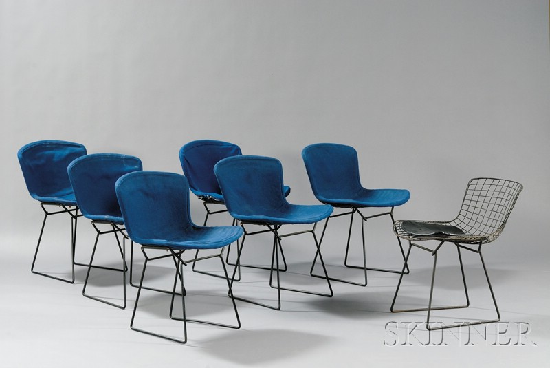 Appraisal: Eight Bertoia Chairs Metal and wool Knoll International New York