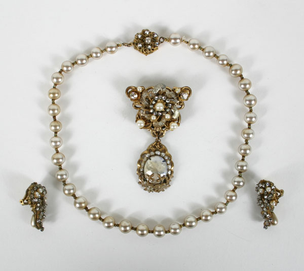 Appraisal: Miriam Haskell three pc including rhinestone and pearl brooch with