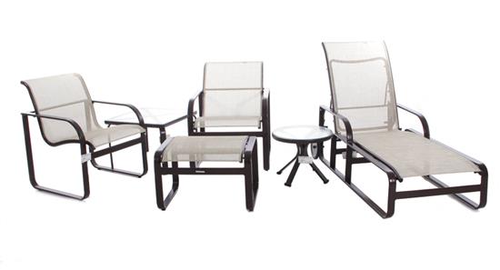 Appraisal: Brown Jordan garden furniture suite comprised of chaise lounge pair