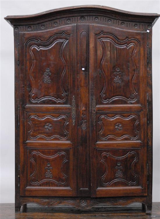 Appraisal: ANTIQUE TH C FRENCH ARMOIRE Provincial style carved two doors