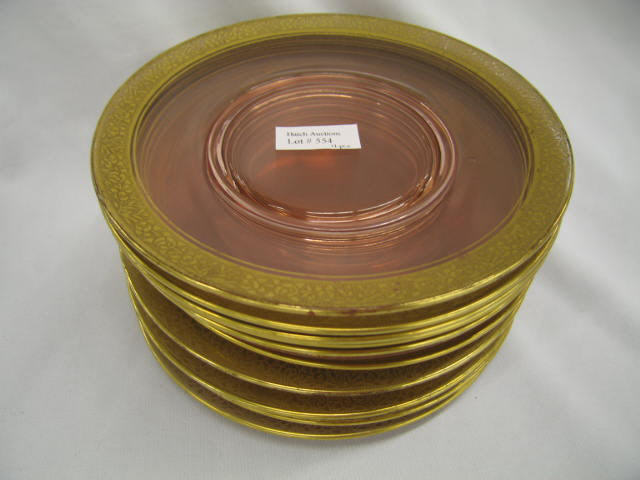 Appraisal: Set of Pink Depression Glass Plates gold encrusted border