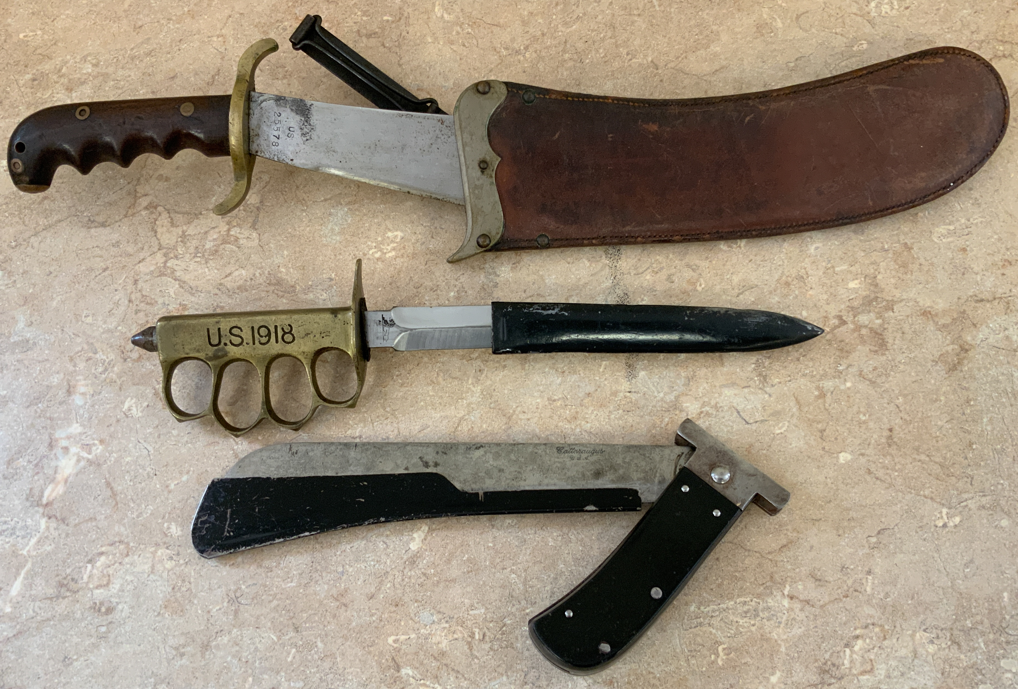 Appraisal: KNIVES Trench Knife Cattaraugus Folder Bolo Knife Cattaraugus