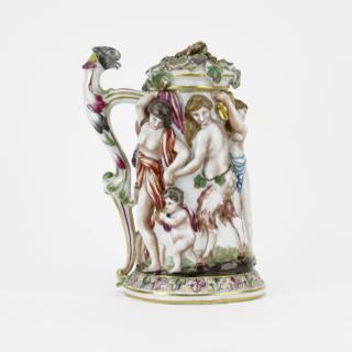 Appraisal: Antique Hand Painted Capodimonte High Relief Covered Tankard Antique Hand