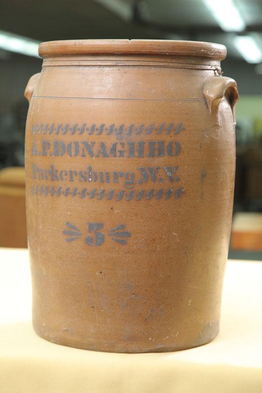 Appraisal: FIVE GALLON STONEWARE CROCK A P Donaghho Parkersburg W V