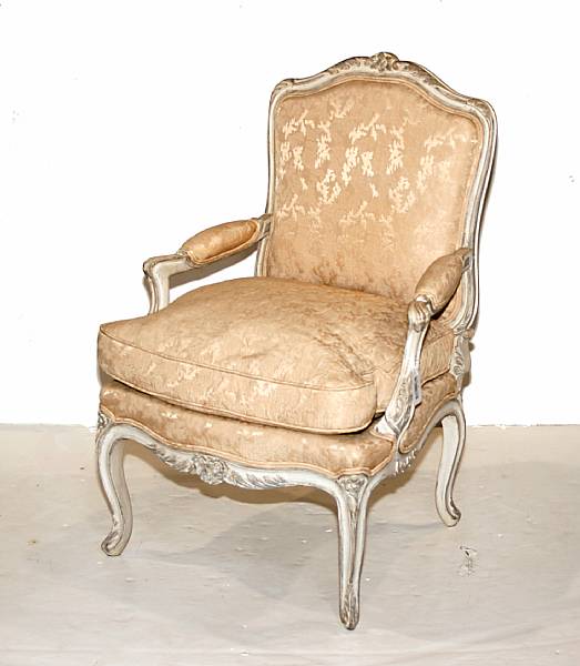 Appraisal: A pair of Louis XV style painted fauteuils mid th