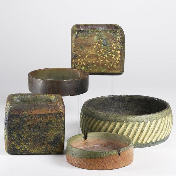 Appraisal: FANTONI POTTERY GROUP Five pieces include two rectangular jardinieres low