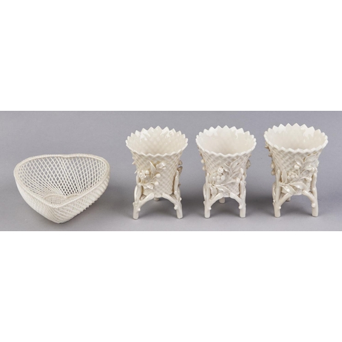 Appraisal: Three Belleek flower pots - mm h black printed mark