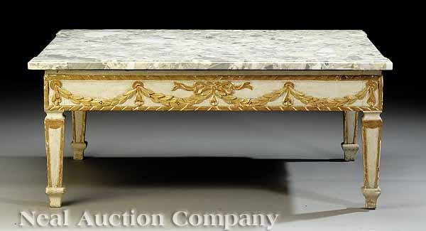 Appraisal: A Continental Carved Giltwood and Paint-Decorated Marble Top Low Table