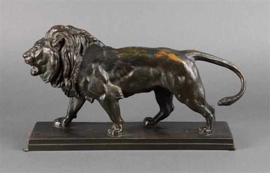 Appraisal: Antoine Louis Barye French - ''Lion Marchant '' bronze greenish-brown