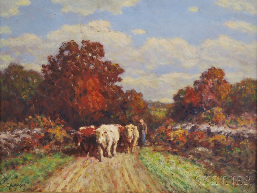 Appraisal: George Arthur Hays American - Farmer with Cows on a