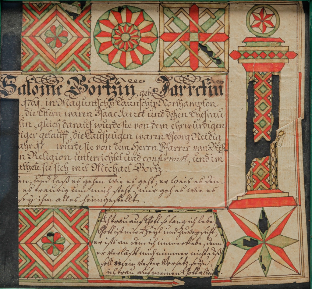 Appraisal: FRAKTUR FRAGMENT BY THE WETZEL GEOMETRIC ARTIST Pennsylvania watercolor and