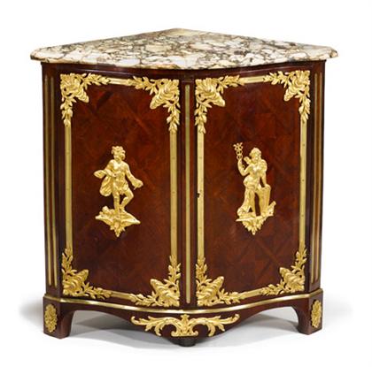 Appraisal: Louis XV gilt bronze mounted tulipwood encoignure attributed to charles