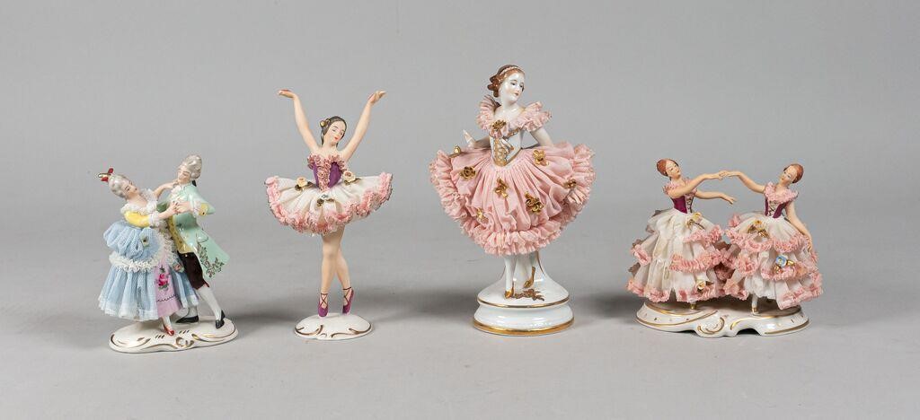 Appraisal: Dresden German lace porcelain figurines dancers pair of dancers and