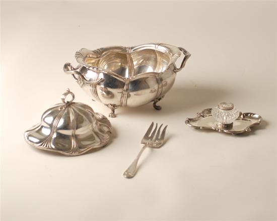 Appraisal: Four Pieces of Silverplate to Include a lidded Art Nouveau