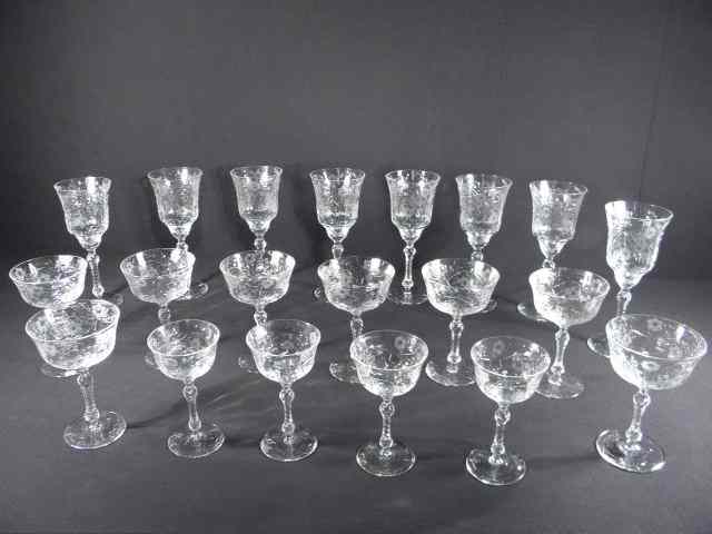 Appraisal: Engraved crystal stemware group with floral design No makers marks