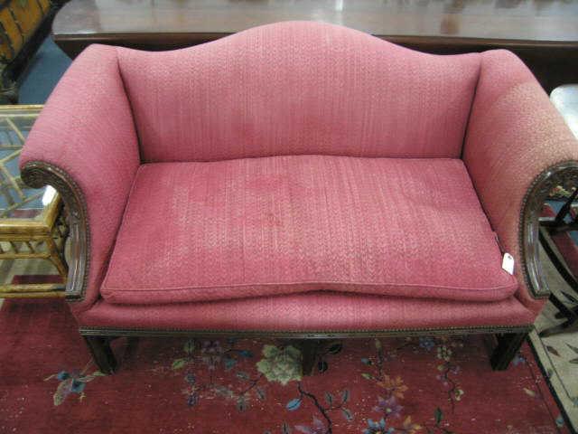 Appraisal: Matched Pair of Carved Chippendale Style Love Seats red fabric