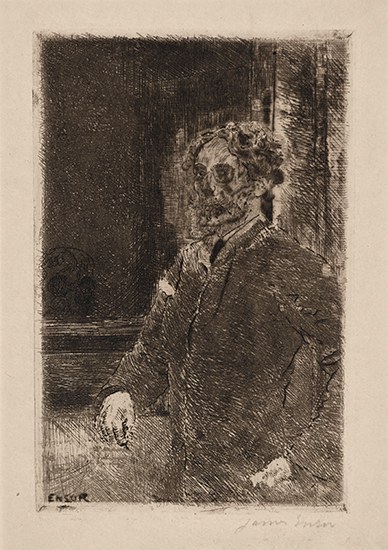 Appraisal: JAMES ENSOR Mon Portrait Squelettise Etching on imitation Japan paper