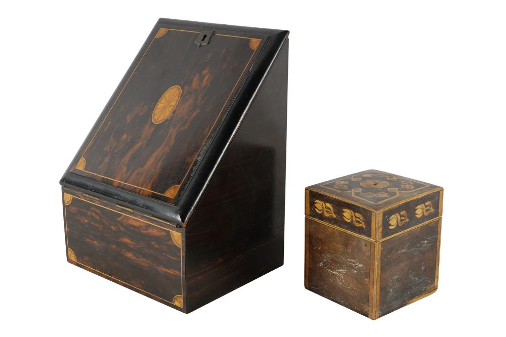 Appraisal: TWO ENGLISH WOOD BOXEScomprising a document box and twine box