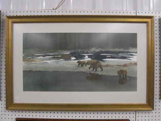 Appraisal: Martin E Solbery Wildlife Lithograph bears along the river ''