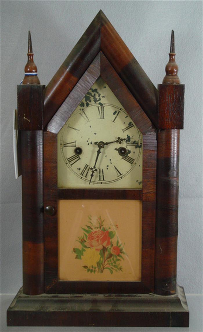 Appraisal: Waterbury Sharp Gothic steeple clock t s hr h veneer