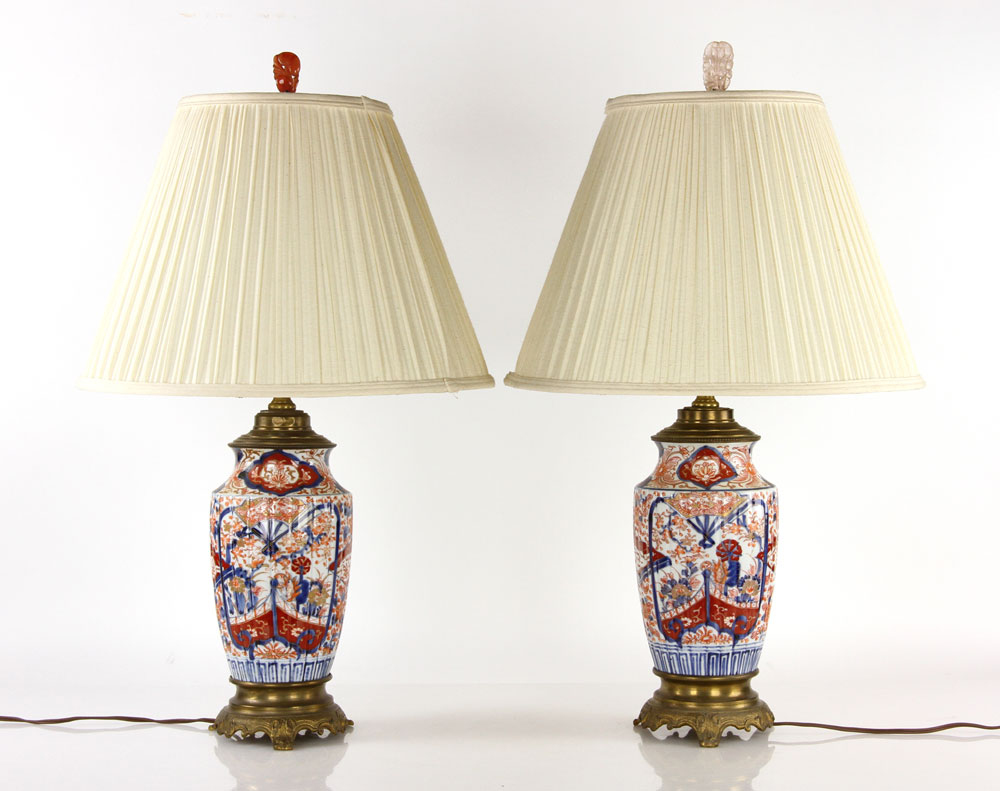 Appraisal: - Pr Late th C Japanese Imari Lamps Pair of