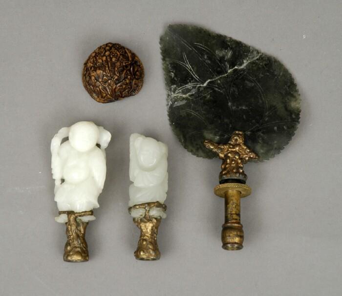 Appraisal: Three Chinese Carved Jade Lamp Finials Together with a carved