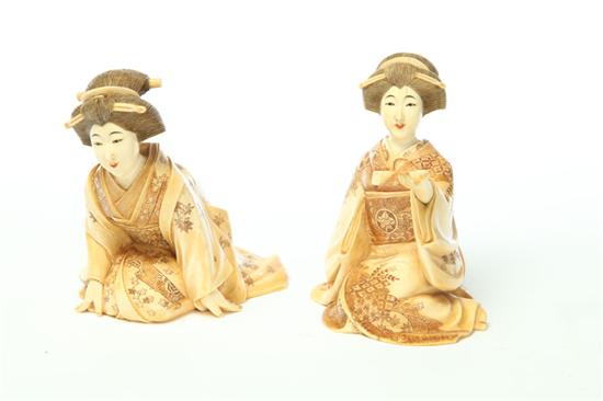 Appraisal: TWO IVORY CARVINGS OF GEISHAS Japan st half- th century