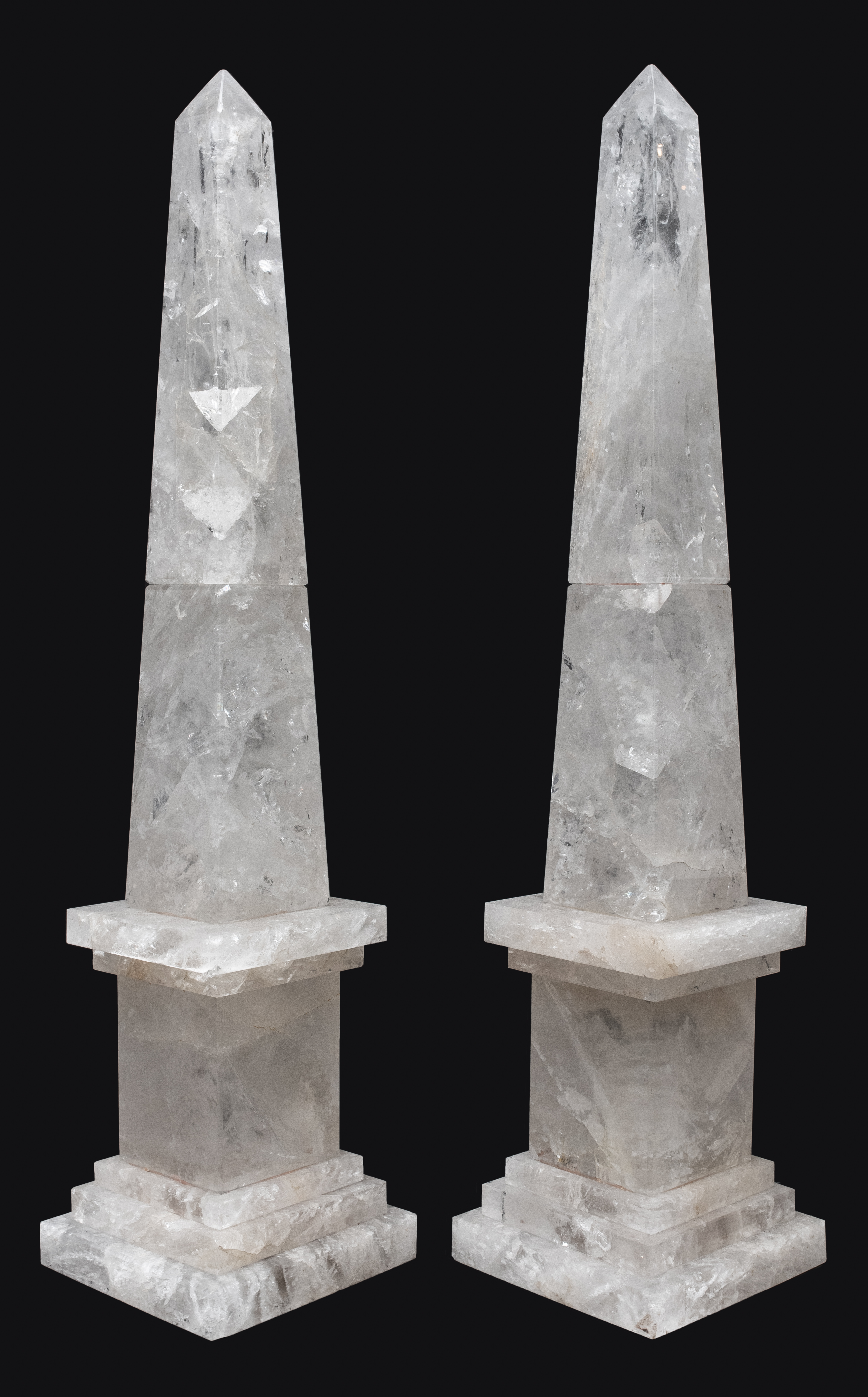 Appraisal: MONUMENTAL ROCK CRYSTAL OBELISKS PR Monumental pair of rock crystal