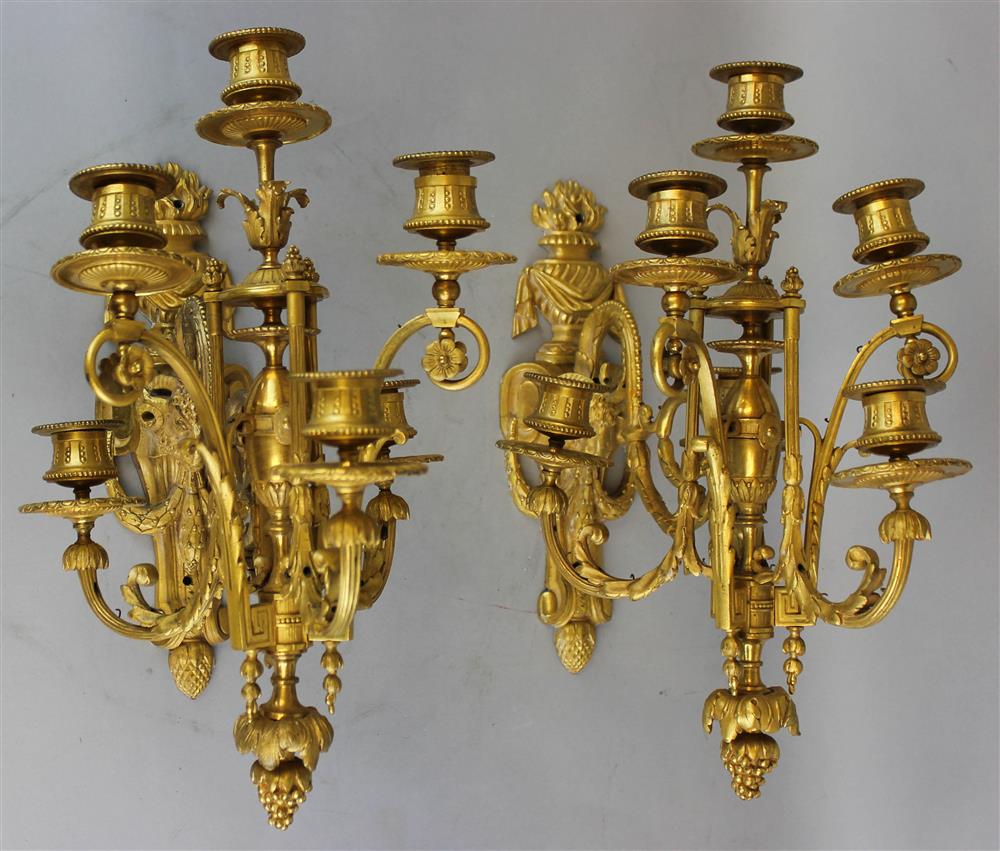 Appraisal: PAIR OF LOUIS XVI GILT BRONZE SIX LIGHT SCONCES each