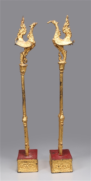 Appraisal: Pair th century antique Thai gilt bronze stylized phoenix birds