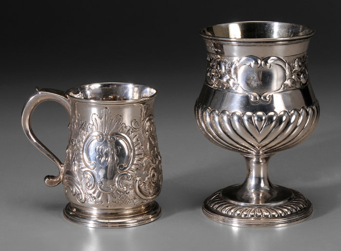 Appraisal: Two Pieces English Silver goblet with gadroon and floral bands