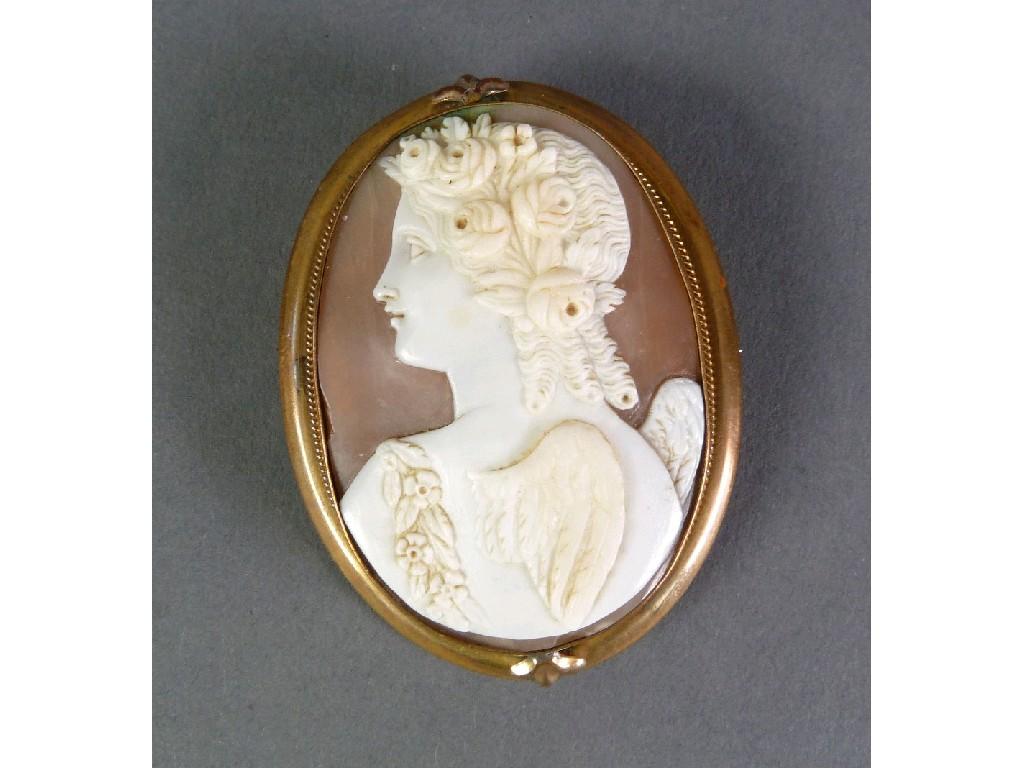 Appraisal: VICTORIAN LARGE OVAL SHELL CAMEO BROOCH well carved with bust