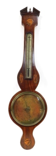 Appraisal: A thC mahogany wheel barometer with an arched pediment top