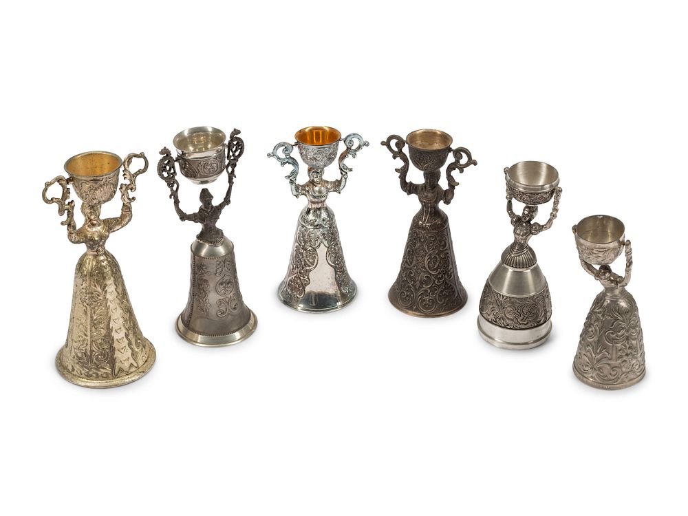 Appraisal: A Group of Six Continental Silver-Plate Wager Cups A Group