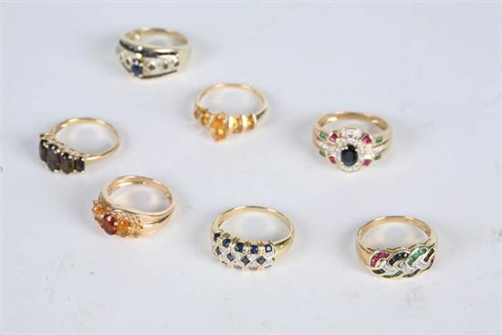 Appraisal: SEVEN LADIES RINGS All with various colored stones four with