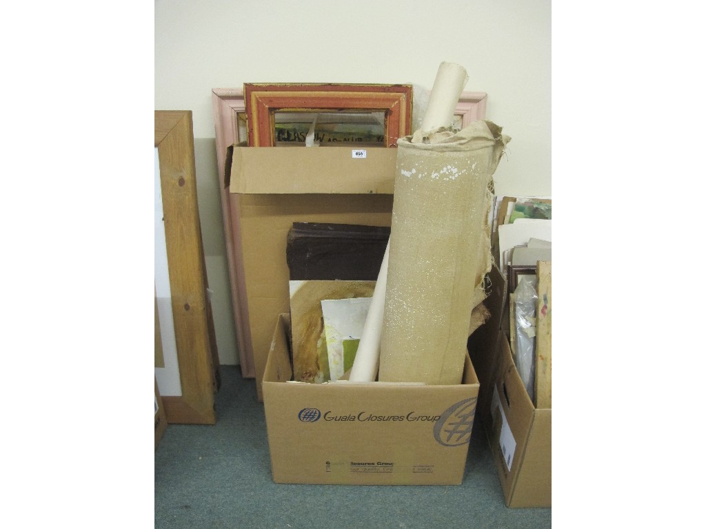 Appraisal: Box of loose canvas' box of picture frames