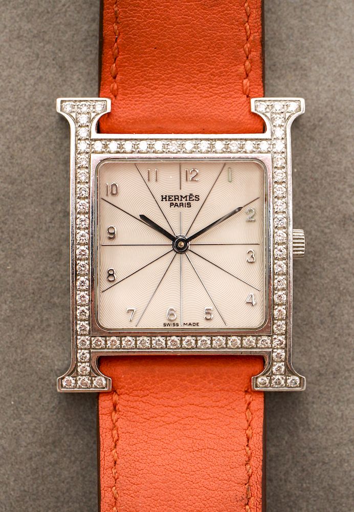 Appraisal: Hermes Paris H Diamond Wrist Watch Hermes Paris H diamond