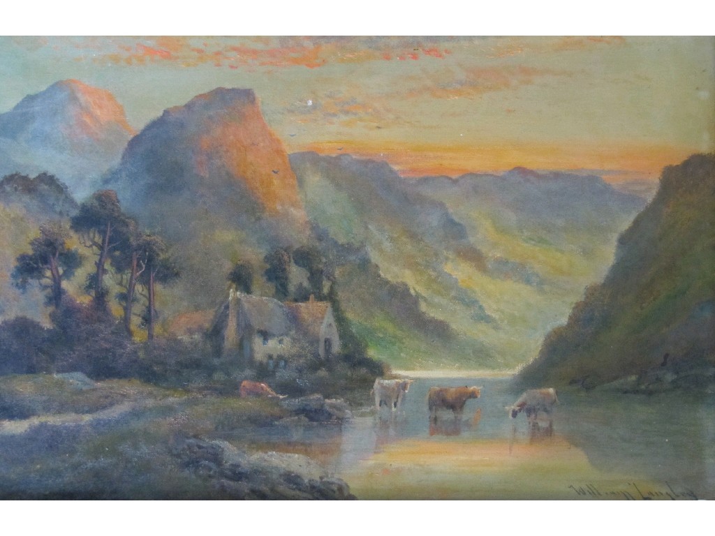 Appraisal: WILLIAM LANGLEY - Oil on canvas Highland Landscape with cattle