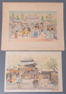 Appraisal: Mamoru Hiyoshi Woodblock Prints Two Includes Hiyoshi Mamoru Korean Scene