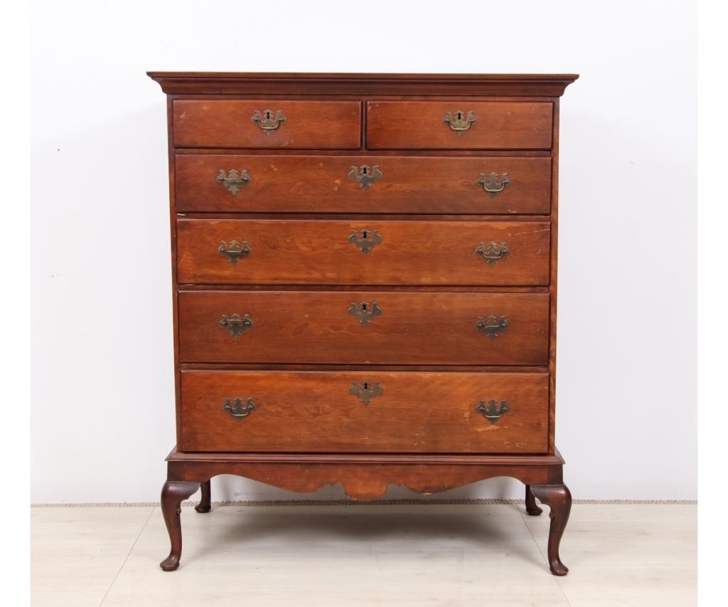 Appraisal: New England cherry Queen Anne chest on frame circa the