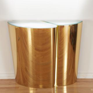 Appraisal: Karl Springer custom illuminated brass console Karl Springer custom illuminated