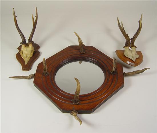 Appraisal: Rustic European Hat Rack with Mirror Circa Walnut framed circular