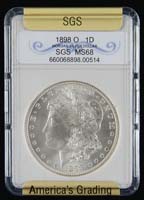 Appraisal: ONE GRADED CASED MORGAN SILVER DOLLAR Graded by SGS -O