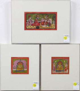 Appraisal: Three Indian Miniature Paintings lot of Indian miniature paintings depicting