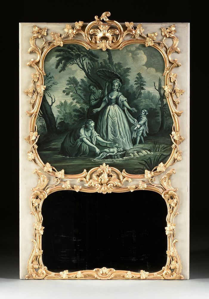 Appraisal: A LOUIS XV STYLE PARCEL GILT AND PAINTED TRUMEAU MIRROR