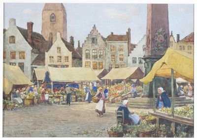 Appraisal: James W Milliken fl - A Dutch market Signed Watercolour